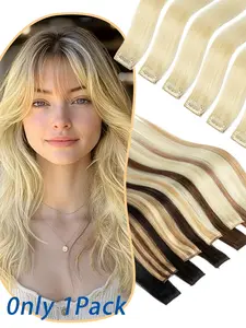 6-Piece Straight Human Hair Extensions Clips, Real Hair Clip-In Extensions, Individual Carded Pieces, Easy DIY Hairstyles, Natural Looking Hair