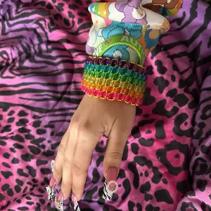 Rainbow Glitter Kandi Cuff Bracelet - CUFF BRACELET - RAINBOW - GLITTER - RAVE - Y2K - KANDI - KID - JEWELRY - ACCESSORIES - BANGLE  - HANDMADE - CUSTOM - ORIGINAL