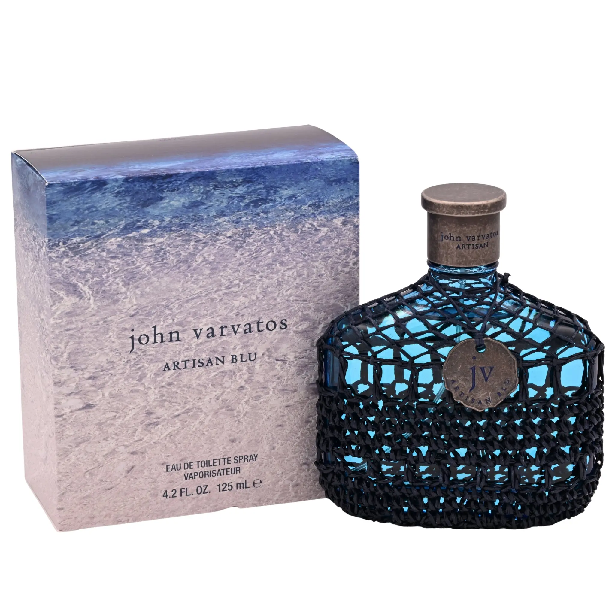 John Varvatos Artisan Blu Eau de Toilette for Men, 4.2 fl oz Mediterranean Aromatic Woody Luxury-Themed Non-Toxic Cologne - Cedarwood Notes, Citrus Base, Boxed Bottle-Shaped Fragrance, New in Box, Men's Cologne, Bottle-Shaped Men's Fragrance
