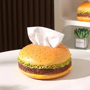 Whimsyworks Burger Shaped Tissue Holder, Durable Plastic Rectangle Design, Perfect for Home & Office Desk Decorations, Tissue Box, Tissue Dispenser