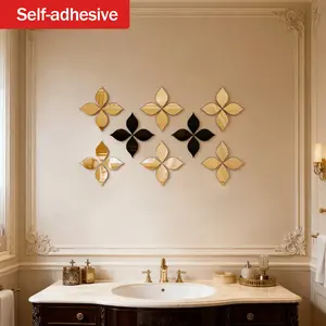 Four-Leaf Flower Self-Adhesive Mirror Decorative Sticker, Luxury Wall Art for Living Room Bedroom, Creative Gift Idea