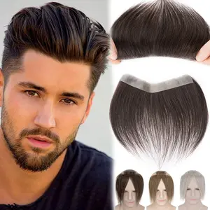 2*16cm PU Base Forehead Hairline Toupee Lnvisible & Natural V-Shape Human Hair Hairpieces Hair Replacement For Men