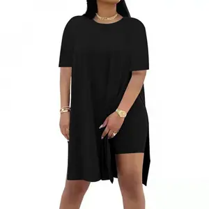 2026Women Plus Size 2 Piece Outfits  Lady Basic Crewneck Short Sleeve Tunic Tops And Skinny Biker Shorts Sets Tracksuits Casual Soft Womenswear