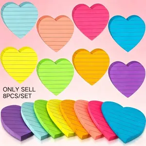 8 Books / Pack, 30 Sheets per Book, 8-Color Horizontal Fluorescent Sticky Notes, Heart & Star Shaped Creative Pull-Out Memo Pads