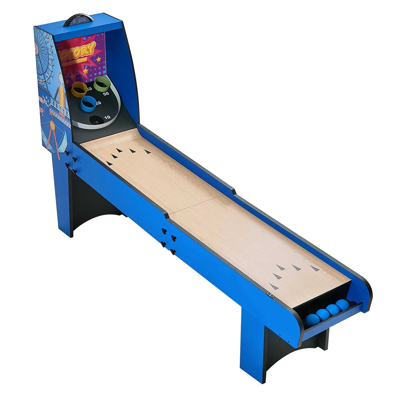 VEVOR 8' Traditional Scoring & Rolling Arcade Game Table, Indoor Sports Toy Equipment with Digital Scorekeeper, Sound, Auto Ball Retrieval, 4 Balls for 4-6 Years Family Fun