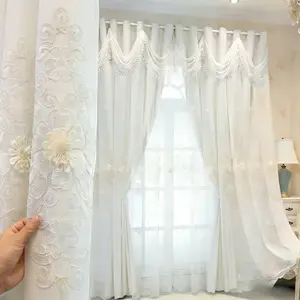 1pc French Luxury Double Layer Skirted Curtain, Integrated Sheer & Blackout, 100% Blackout Princess Style with Black Backing, Perfect for Bedroom, Kids Room & Living Room, Window Curtain