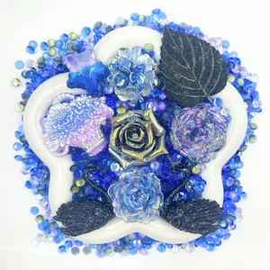 Moonlight Swan- Floral Resin Cabochon Mix with Rhinestones – Assorted Flower Resin Charms for Whipped Cream Glue, Resin Art & Mirror Decoration