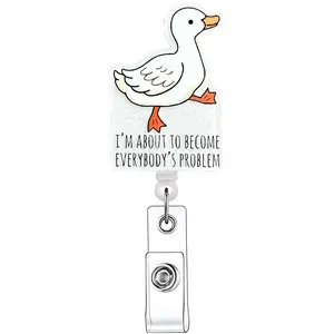 Cute Duck Design Badge Holder, 20pcs/1 Count Retractable Badge Reel, Acrylic ID Holder with Clip for Nurses, Doctors, Students & Office Staff, Animal Shaped Badges, Medical Badge Holder