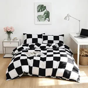 3-Piece Plaid Print Quilt Set, Soft Comfortable Bedding, Includes 1 Duvet Cover and 2 Pillowcases, No Core, for Bedroom and Guest Room