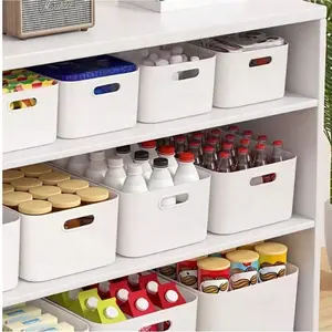 6pcs Plastic Storage Boxes, Suitable For Makeup Organization, Kitchen & Refrigerator Storage. White Storage Boxes With Handles, Multi-Purpose Makeup Organizer, Under Bed Storage Boxes, Bathroom Vanity & Bedroom Storage Boxes