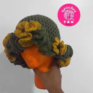 Double Color Ruffle Crochet Hat - Made to Order with Christ's Love and Prayed Over in Jesus' Name - Clothing, Womenswear