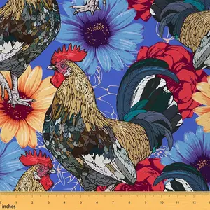 Chicken Fabric By The Yard,3 Yards,Cute Chicken Pattern Botanical Floral Upholstery Fabric,Farm Animals Textile Waterproof Fabric