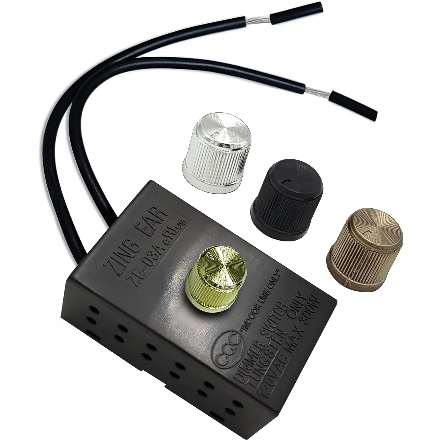 1 Pcs ZE-03A Inline Lamp Dimmer Switch - 120VAC-240VAC, 60~300W MAX, Plastic Outer Shell with Brass Components, Easy-to-Install Home Improvement Electrical Accessory for Table/Floor Lamps, CSA Certified, UL Approved (USA), Brightness Control, Indoor Use,,