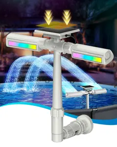 POOLJOYO Solar Pool Fountain with 10-Color 4-Mode RGB LED Lights, Above/Inground Solar Lights with Remote, 360°Adjustable Dual Spray Waterfall Sprinkler Fountain for Relaxation & Cooling 10-20°F