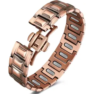Jecanori Pure Copper Bracelet for Men, 5X Strength Magnetic Bracelets for Men with 5,000 Gauss Ellipses Magnets & Premium Butterfly Clasp Crystal Jewelry Fashion
