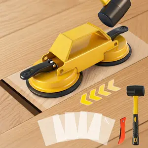 Floor Gap Fixer Tool with Double 45° Striking Surface, 5pcs Sticky Pads & Rubber Hammer & Glue Scraper, Enhanced Dual Suction Cup, Made of Iron, Suitable for Textured Wood,Lvp Vinyl & Laminate Flooring