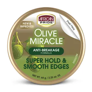African Pride Olive Miracle Nourishing Coconut Hair Gel, Super Hold & Smooth Edges, Daily Hair Products, 2.25 oz