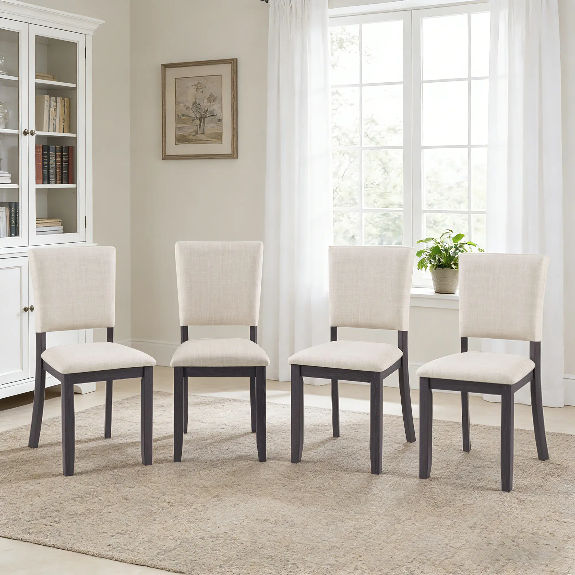 Modern Minimalist Dining Chairs Set of 4 for Farmhouse Kitchen, Padded Upholstered Seat with Solid Wood Frame, Ergonomic Backrest Support, Easy Assembly, Non-Slip Floor Protectors,