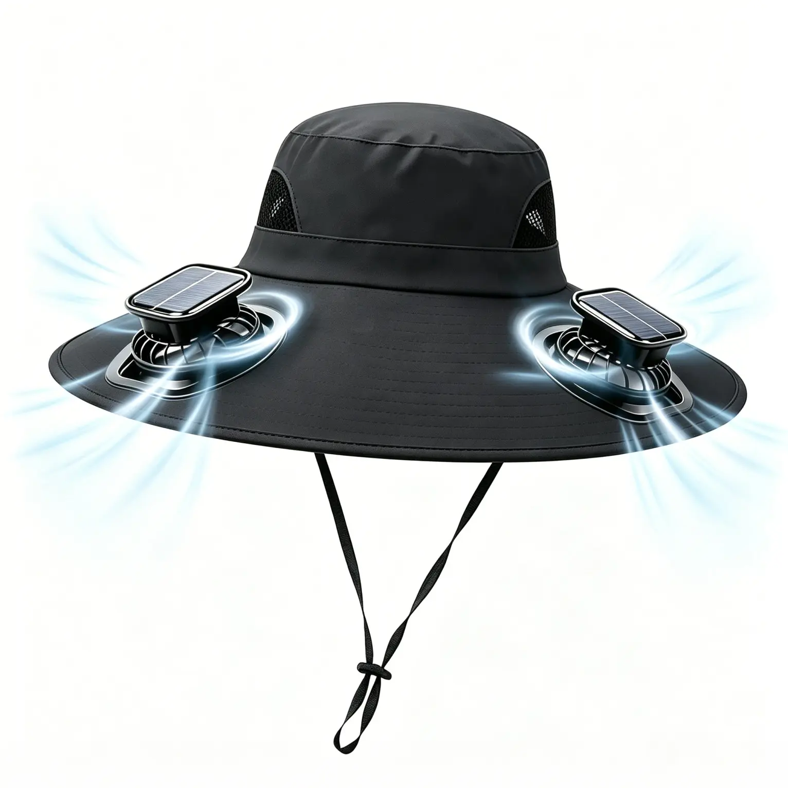 Unisex Solar Fan Hat with Dual Cooling Fans, USB Rechargeable Summer Wide Brim Waterproof Fishing Safari Cap, Outdoor Camping Hiking Bucket Hat, UPF 50+ UV Protection Breathable Sunshade Hat, Adjustable Sun Hat, Lightweight Outdoor Gear