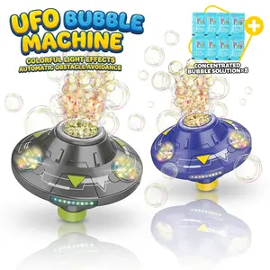 UFO Automatic Bubble Machine with Colorful LED Lights and Intelligent Obstacle Avoidance, Electric Flying Disc Blower Toy for Toddlers Kids Outdoor Party, Ideal Birthday Children's Day Gift, Portable USB Rechargeable Space Ship Gear