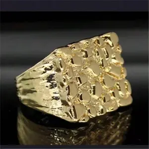 Men's Gold-Plated Stainless Steel Nugget Ring with Textured Golden Detailing Elegant Design Highly Polished Finish Hypoallergenic Toxic-Free Special Occasion Wear