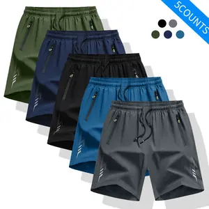 5 Piece Men's Multi - Color Drawstring Waist Shorts - Summer Loose Casual Elastic Waist with Pockets. Lightweight Breathable Fabric, Ideal for Daily Wear, Beach & Outdoor Activities. Stylish Solid Color Shorts for Men Menswear Menswear Day