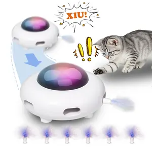 "Interactive Cat Toys for Indoor Cats，Moving Feather Toys for All Breeds，USB Rechargeable，White，Entertainment with 6pcs Feathers -UFO"