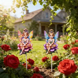 Handmade Metal Fairy Garden Sculpture Insert, Garden Accessories, Yard Lawn Flower Pot Art Decor, Holiday Party Gardening Decoration, Outdoor Elegant Art Insert