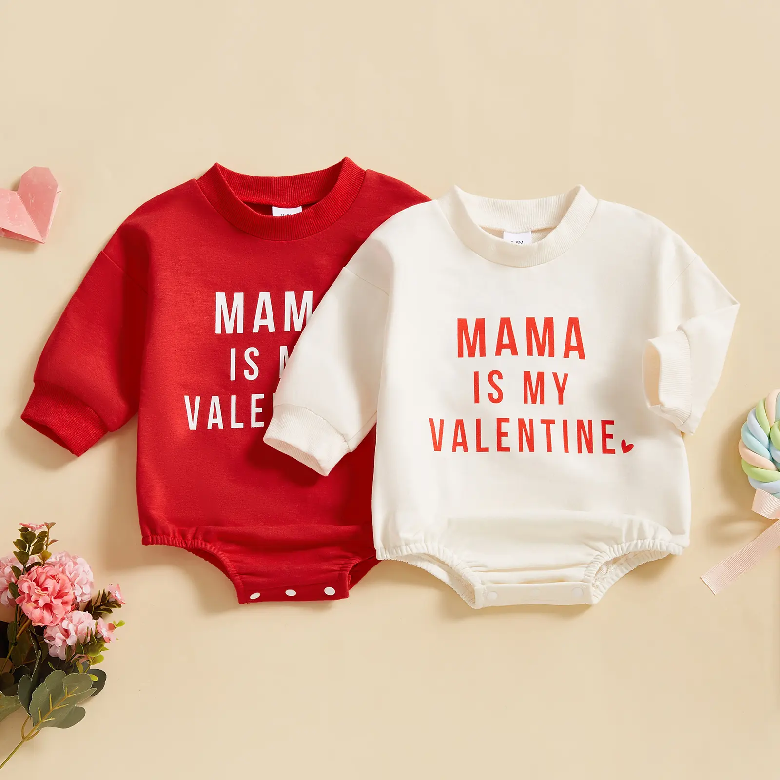 Newborn Baby Boy Valentine's Day Outfit Mama Is My Valentine Bubble Romper Sweatshirt Infant Clothes