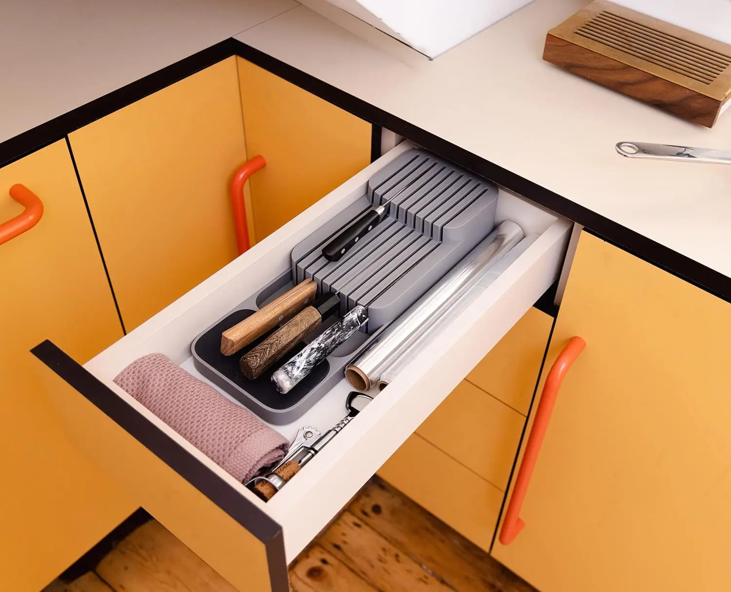 Knife Organizer, holds up to 9 knives, Kitchen Organization & Drawer Storage – Compact, Gray