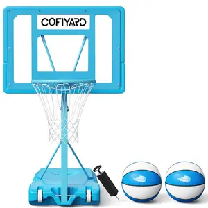 COFIYARD 32/40 Inch Pool Basketball Hoop, Adjustable Height 2.95-3.95 FT, Shatterproof Backboard with 2 Balls & Air Pump, Water Basketball Game Set for Teens Adults