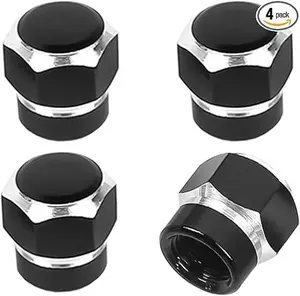 4PCS Car Tire Valve Stem Cap, Aluminum Car Hexagon Valve Cover, Leak-Proof Dustproof Car Tire Cap Cover, Automotive Accessories for Cars, Bicycles, SUVs, Motorcycles, Trucks ( Black)