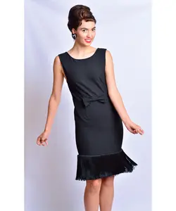 Holly Black Fringe Dress – Audrey-Inspired Flapper Costume for Halloween & Elegant Evening Glam
