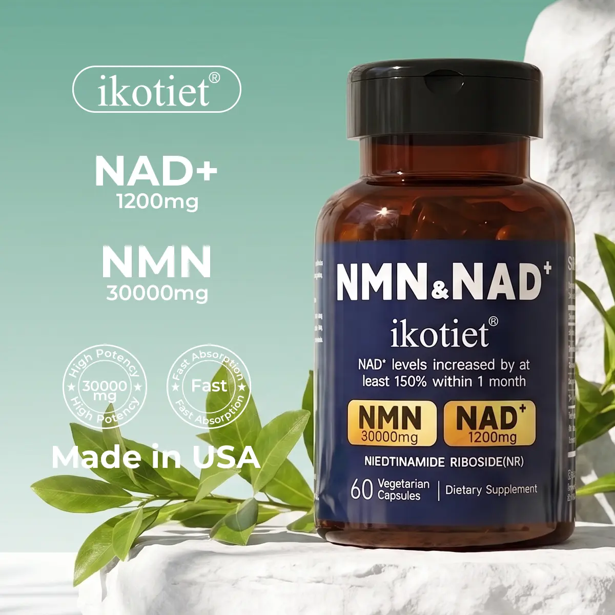 IKOTIET High-Potency Liposome Complex Dietary Supplement - NMN, NAD, NR, Resveratrol, 60 Vegetarian Capsules, Fitness, Vitamin, Cellular Boost, Energy Lift, Brain Health, Gluten-Free Cognitive Aid (Health & Nutrition Wellness Support)