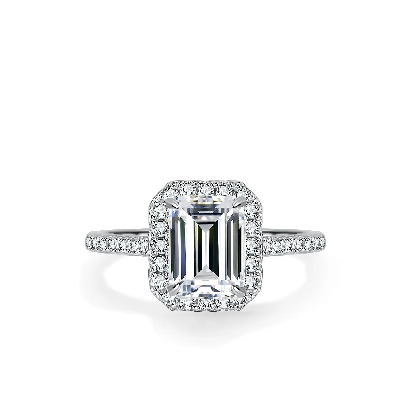 [EVA Jewelry] Emerald Cut 3CT 925 Sterling Silver Synthetic Moissanite Ring