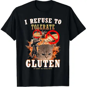 Refuse to Tolerate Gluten Funny Cat Meme T-Shirt