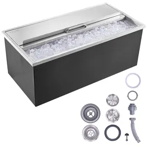 VEVOR Drop in Ice Chest,  36"L x 18"W x 14"H Stainless Steel Ice Cooler, Commercial Ice Bin with Sliding Cover, 40.9 qt Outdoor Kitchen Ice Bar, Drain-pipe and Drain Plug Included, for Cold Wine Beer