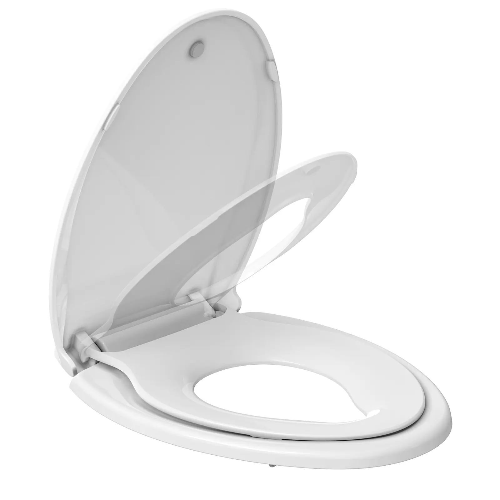 Commercial Elongated Toilet Seat with Built-In Potty Training, 19-in, Soft Quiet-Close Lid, Magnetic Non-Slip Design, Easy Home Installation & Cleaning, White/Biscuit - For Public Restrooms