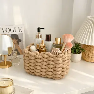 Handwoven Mini Woven Storage Basket for Makeup Jewelry & Everyday Essentials Aesthetic Design for Vanity Table Organization Multi-Purpose Storage