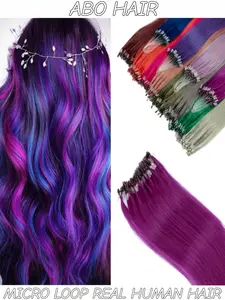 50 Strands of Real Human Hair Extensions in Various Colors Including Green, Gray, Pink, Blue, And Purple. They Come with a Micro Loop And Seamless Design, Straight Texture, And Micro Bead Application Suitable for Women