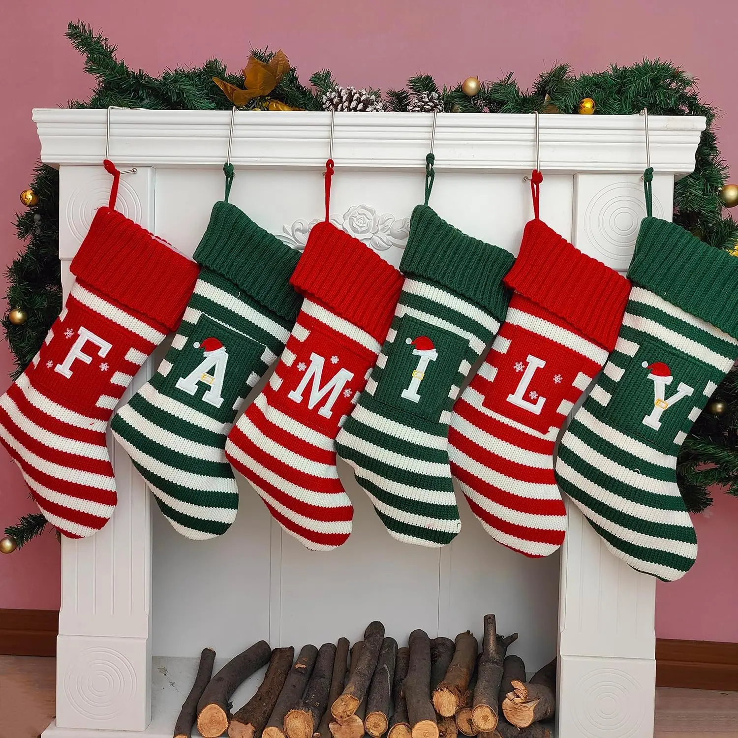 Personalized Knit Monogrammed Christmas Stocking - Embroidered Letter G, Customizable Farmhouse Home Decor, Family Holiday Gift