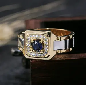 Wholesale Two Tone 925 Silver & Gold Plated Ring Men Cubic Zircon Ring Sz 6-12 Fast USA Shipping