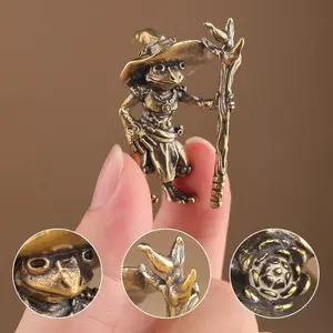 Vintage Brass Frog Wizard Statue, decor figurine, Multifunctional Home Office Decor, Perfect for Bookshelf Living Room Entryway Car Decoration