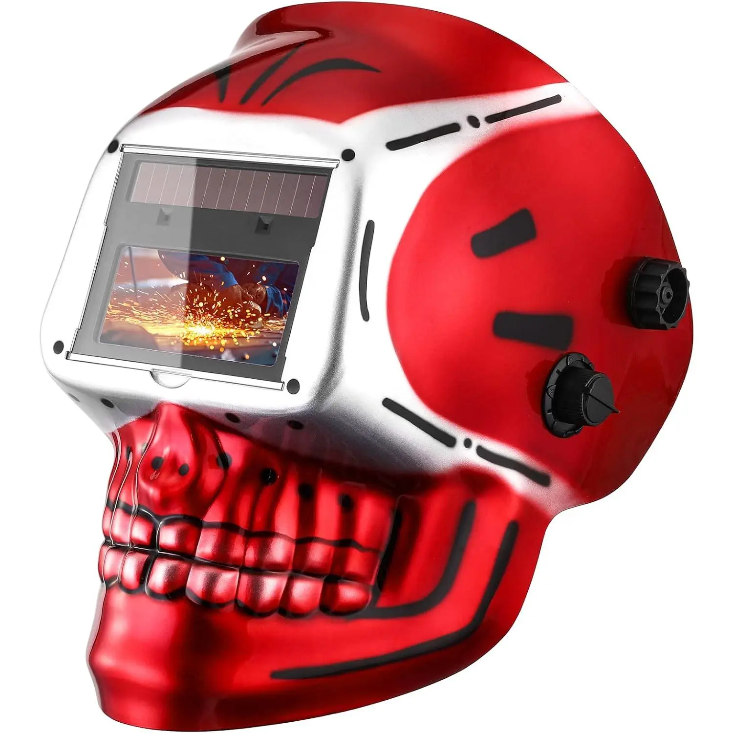 Auto Darkening Welding Helmet - True Color Solar Powered, Adjustable Upgraded Headgear, CR2032 Lithium Battery, Long Battery Life, 3.62"x1.65" View Area, Lightweight for Plasma Welding, Tig (Tools & Hardware, Soldering Equipment, Welding Accessories)