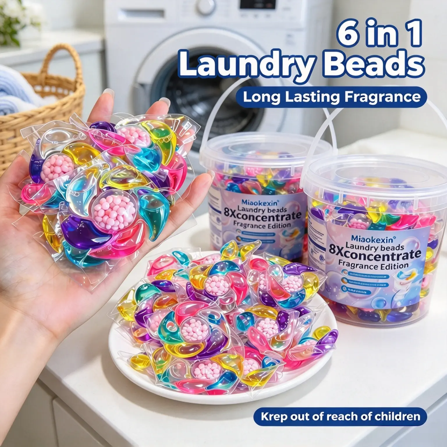 6 in 1 Laundry Beads, Long Lasting Fragrance Laundry Detergent Pods for Washing Machine