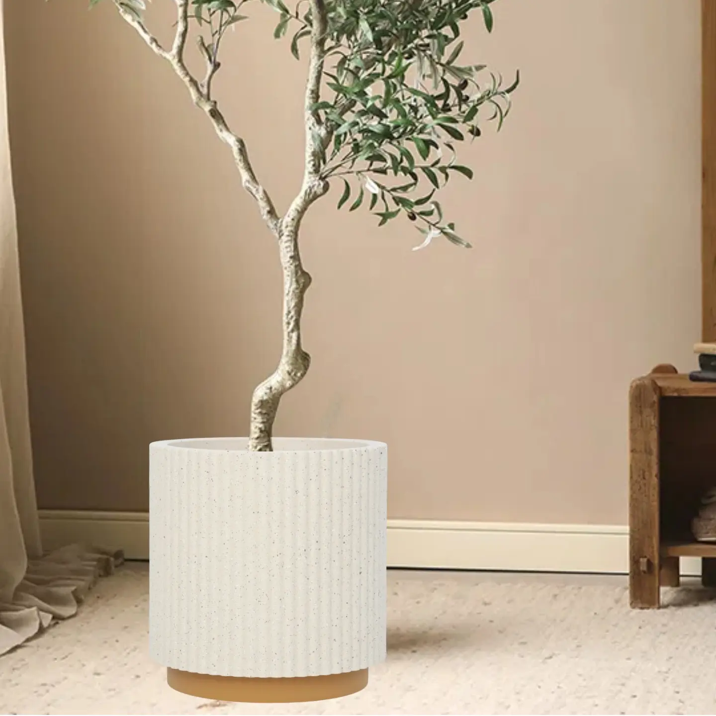 1PCS 8.9 Inch, Spraydots in Ivory/Grey Vertical StripesPlastic Floor Planter Pot, Home Decor Pots, Rubber Tree & Olive Tree Container, Indoor Outdoor Decorative Planters for Home Garden Use, Plastic Planter Box, Planting Container