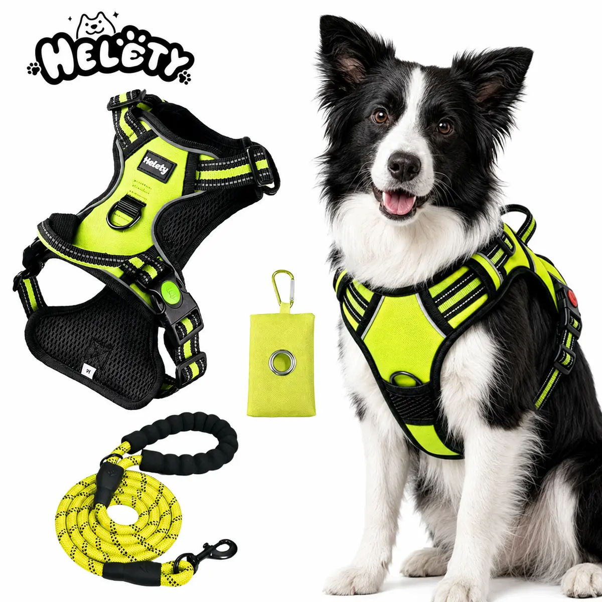 Helety Travel-Ready 3-in-1   Set, Adjustable Vest  with 1.5 m Leash and Waste Bag Dispenser for Parks and Trips double step iyoshop notangled ogle ash protection Santa Print Soft  bling service Heavy Duty Tactical   pet leather reflective dog walk sohochi