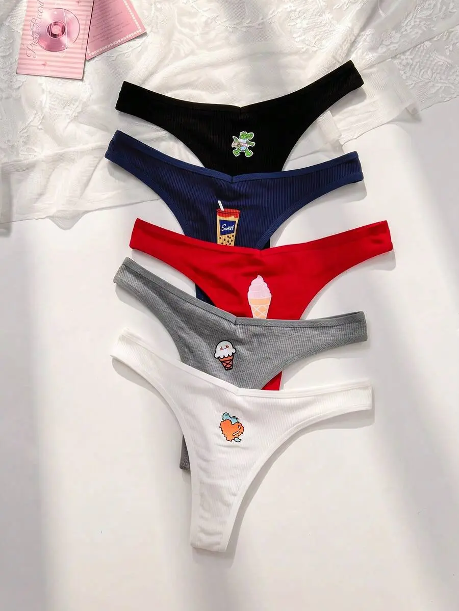 5pcs Pack Cartoon Printed Sexy Thongs Underwear
