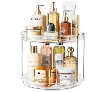 Rotating Makeup Organizer for , 10.6in 2 Tier Lazy Susan Turntable Stackable Spinning Skincare Organizer  Perfume Tray Display for Bathroom Counterop, Large Capacity, Clear