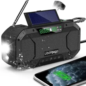 Emergency Radio Waterproof Bluetooth Speaker,Portable Digital AM FM Radio with Flashlight,Reading Lamp,Hand Crank NOAA Weather Radio with Solar Panel,5000mAH Cell Phone Charger,Emergency Survival Kit-Black